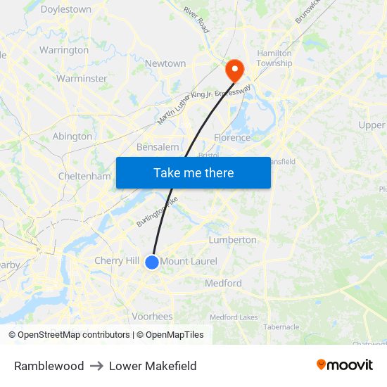 Ramblewood to Lower Makefield map