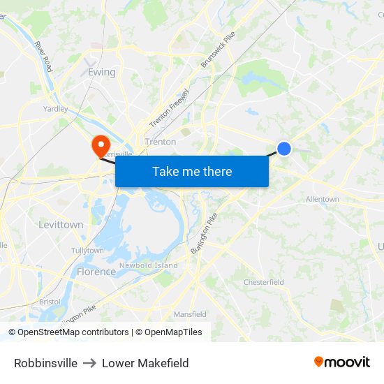 Robbinsville to Lower Makefield map