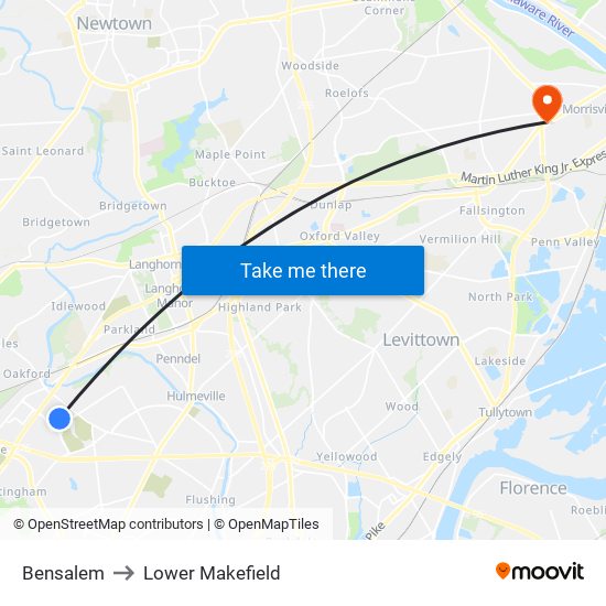 Bensalem to Lower Makefield map