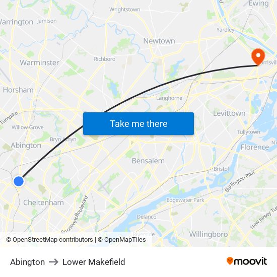 Abington to Lower Makefield map