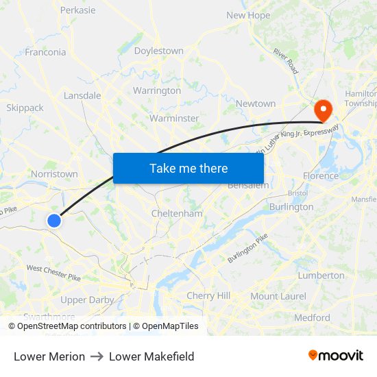 Lower Merion to Lower Makefield map