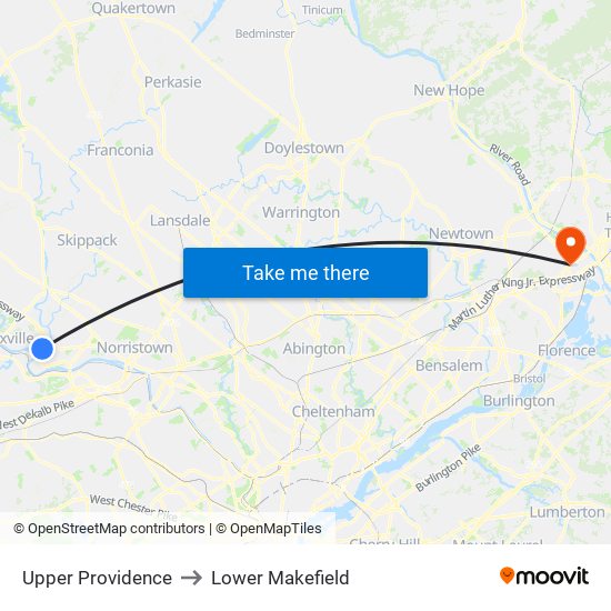 Upper Providence to Lower Makefield map