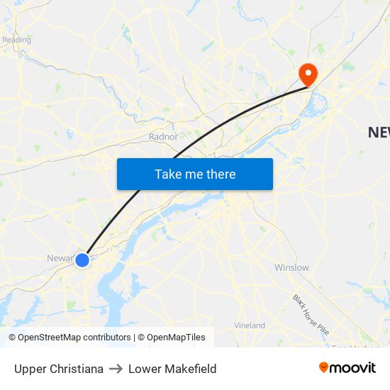 Upper Christiana to Lower Makefield map