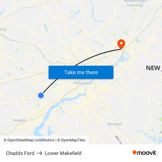 Chadds Ford to Lower Makefield map