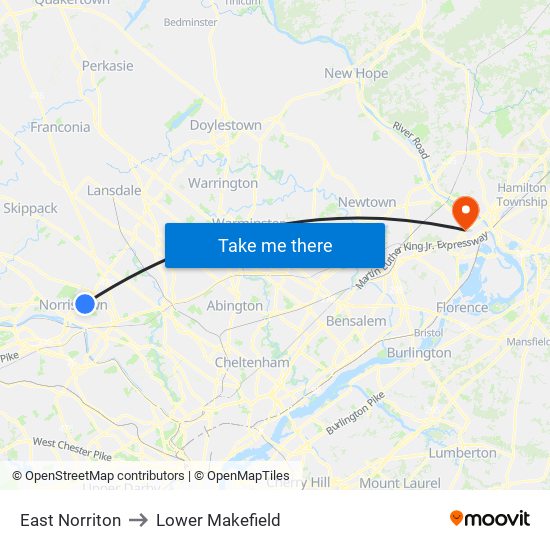 East Norriton to Lower Makefield map