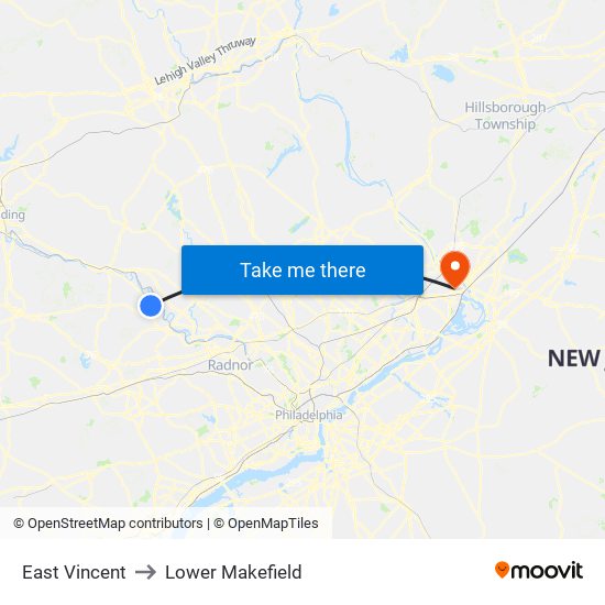 East Vincent to Lower Makefield map