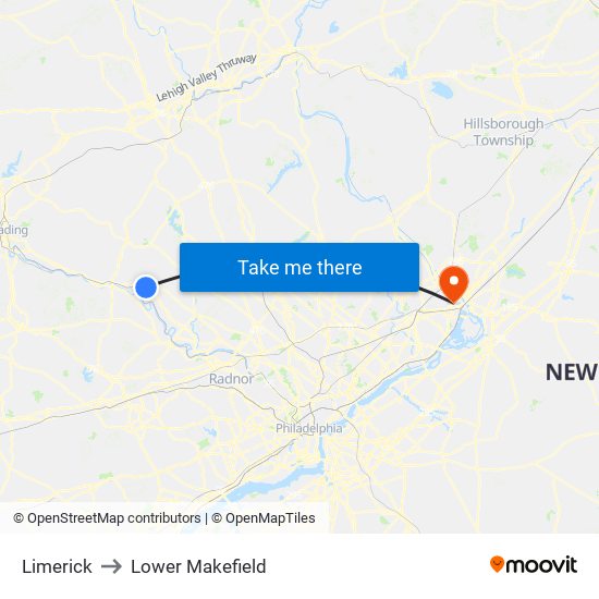Limerick to Lower Makefield map