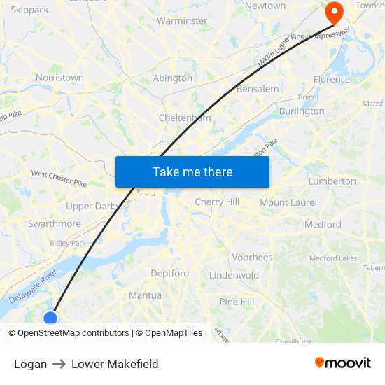 Logan to Lower Makefield map