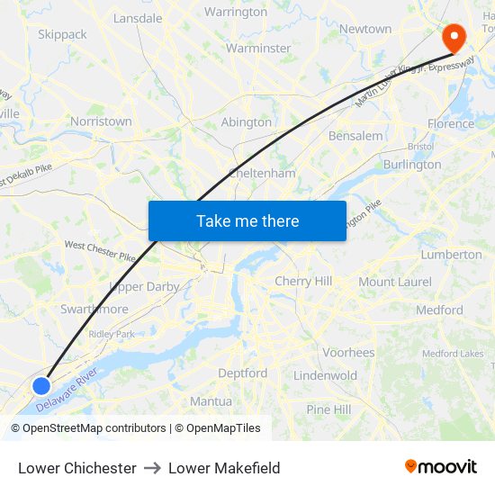 Lower Chichester to Lower Makefield map