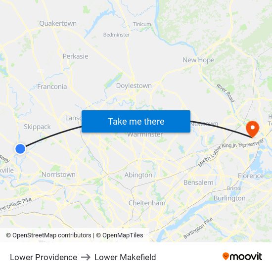 Lower Providence to Lower Makefield map