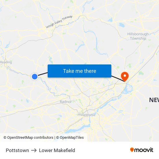 Pottstown to Lower Makefield map