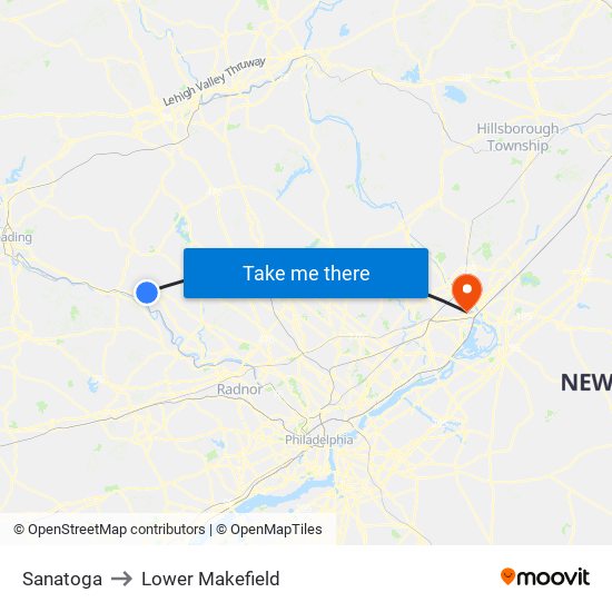 Sanatoga to Lower Makefield map