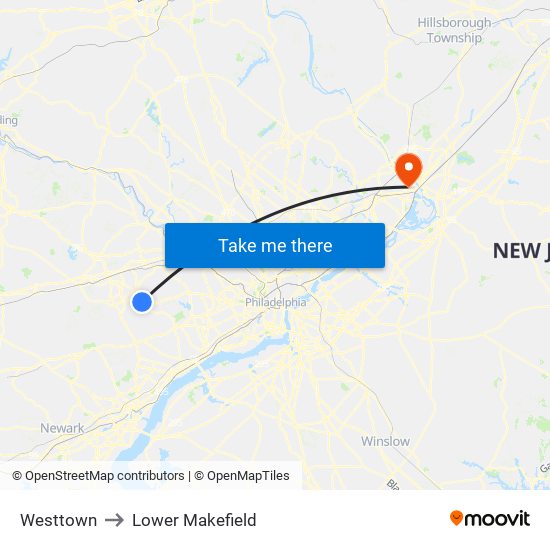 Westtown to Lower Makefield map