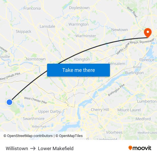 Willistown to Lower Makefield map