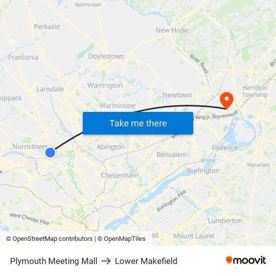 Plymouth Meeting Mall to Lower Makefield map