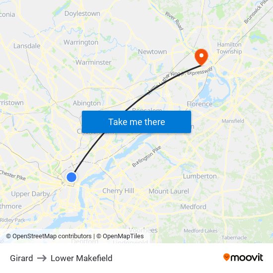 Girard to Lower Makefield map