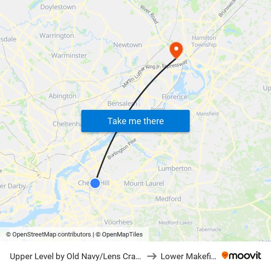Upper Level by Old Navy/Lens Crafters to Lower Makefield map