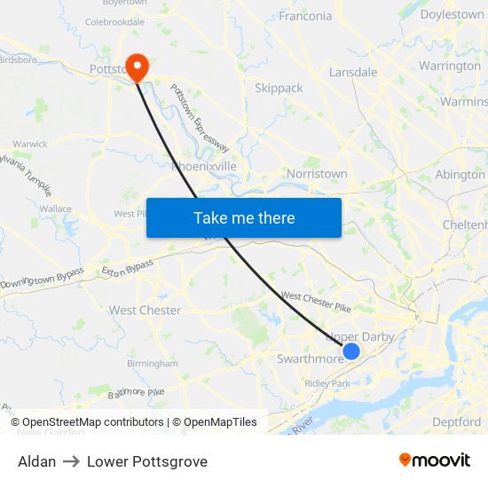 Aldan to Lower Pottsgrove map