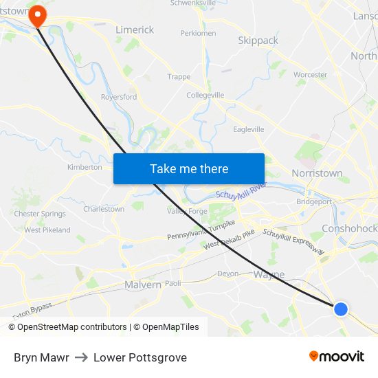 Bryn Mawr to Lower Pottsgrove map