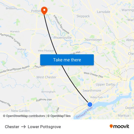 Chester to Lower Pottsgrove map