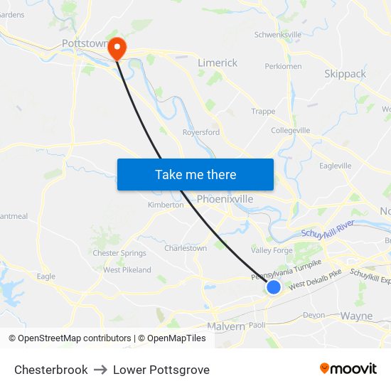 Chesterbrook to Lower Pottsgrove map