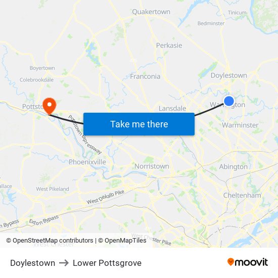 Doylestown to Lower Pottsgrove map