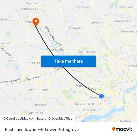 East Lansdowne to Lower Pottsgrove map