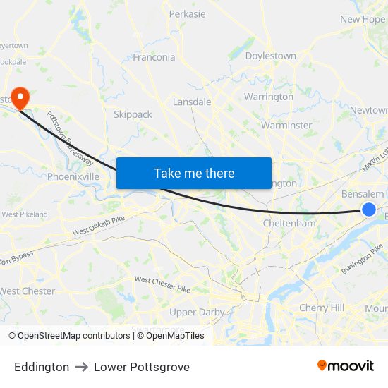 Eddington to Lower Pottsgrove map