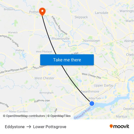 Eddystone to Lower Pottsgrove map