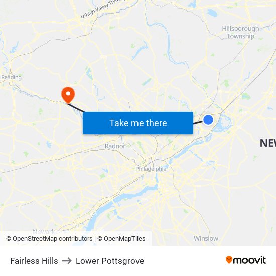 Fairless Hills to Lower Pottsgrove map