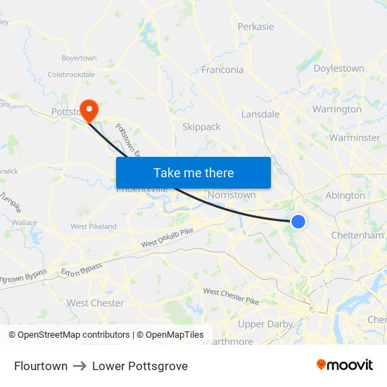 Flourtown to Lower Pottsgrove map