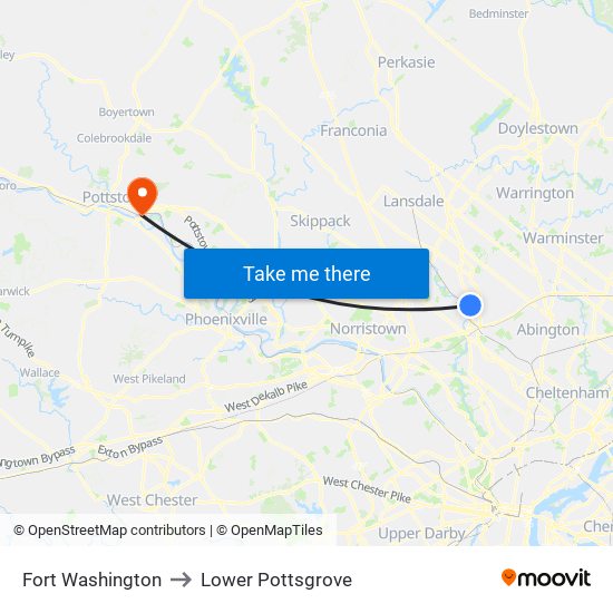Fort Washington to Lower Pottsgrove map