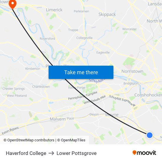 Haverford College to Lower Pottsgrove map