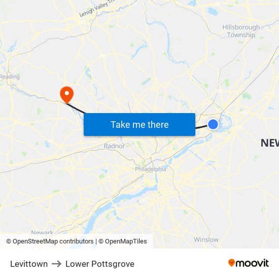Levittown to Lower Pottsgrove map