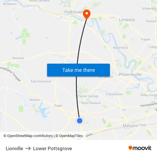 Lionville to Lower Pottsgrove map