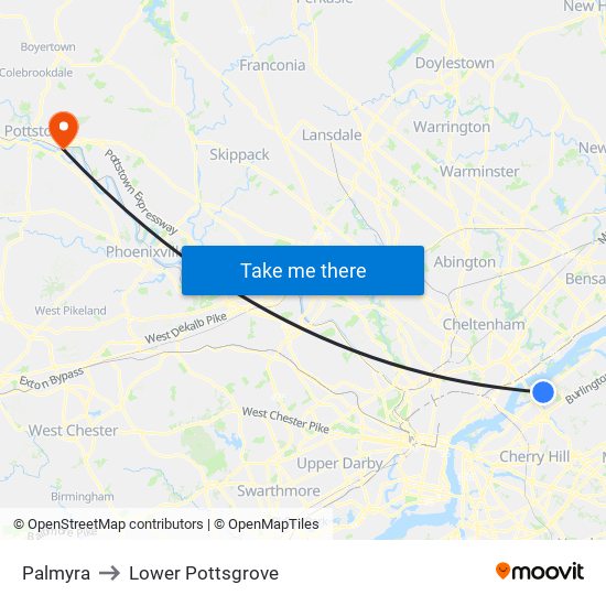 Palmyra to Lower Pottsgrove map