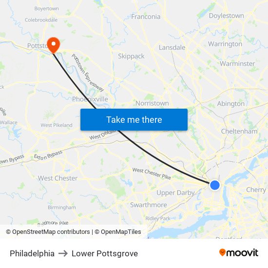 Philadelphia to Lower Pottsgrove map