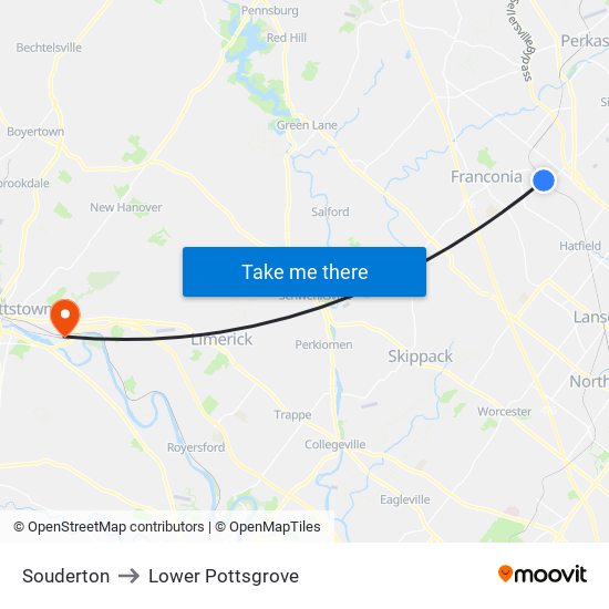 Souderton to Lower Pottsgrove map