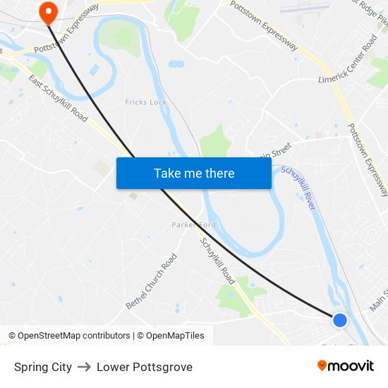 Spring City to Lower Pottsgrove map