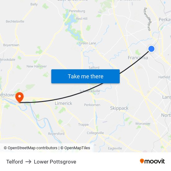 Telford to Lower Pottsgrove map