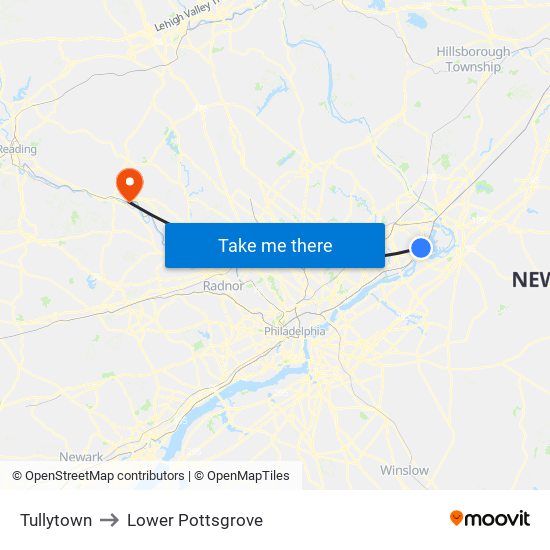 Tullytown to Lower Pottsgrove map