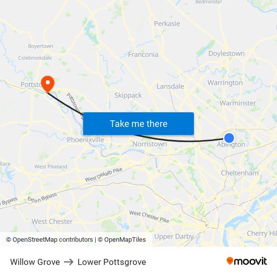 Willow Grove to Lower Pottsgrove map