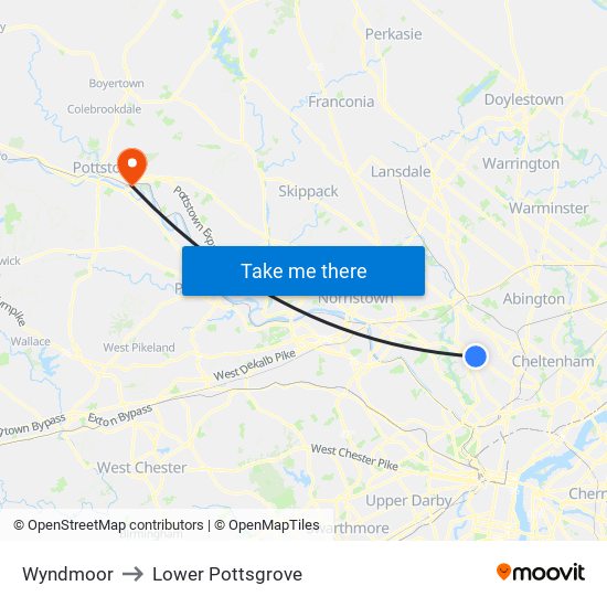 Wyndmoor to Lower Pottsgrove map