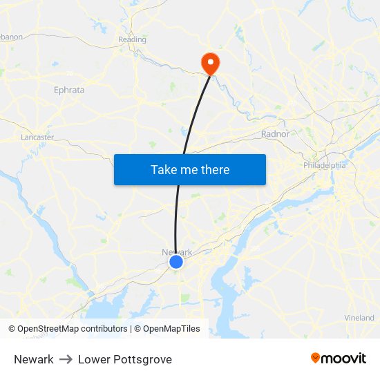 Newark to Lower Pottsgrove map