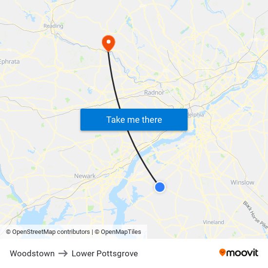 Woodstown to Lower Pottsgrove map