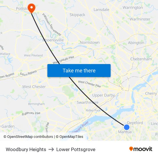 Woodbury Heights to Lower Pottsgrove map