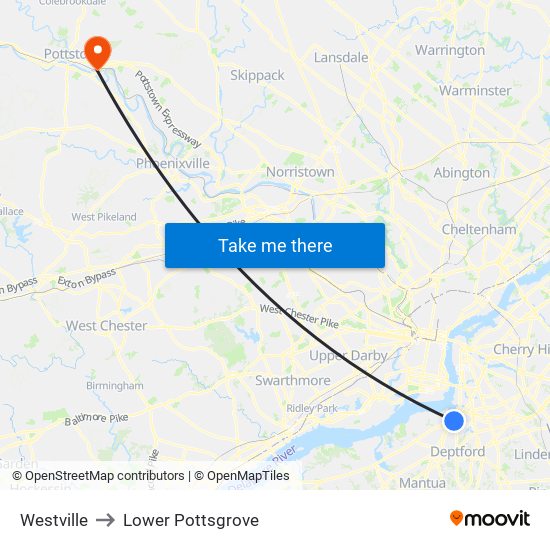 Westville to Lower Pottsgrove map