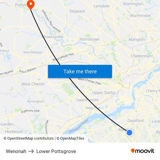 Wenonah to Lower Pottsgrove map