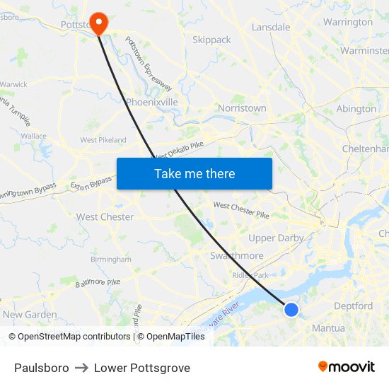 Paulsboro to Lower Pottsgrove map