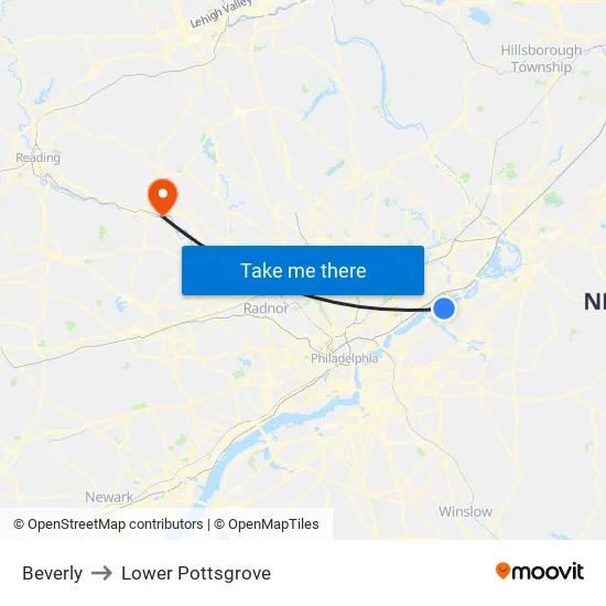 Beverly to Lower Pottsgrove map